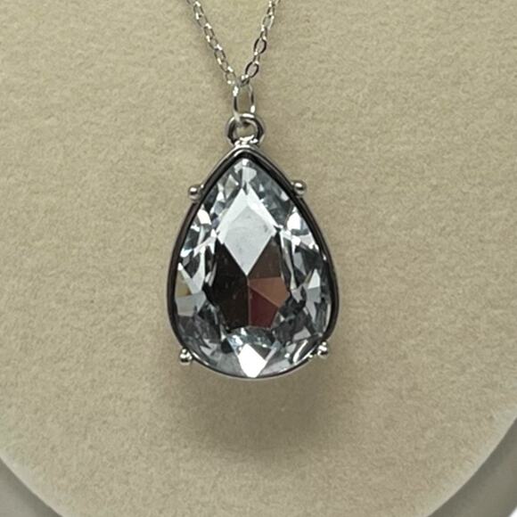 Charter Club Light Gray Blue Teardrop Crystal Pendant Necklace - Picture 6 of 7